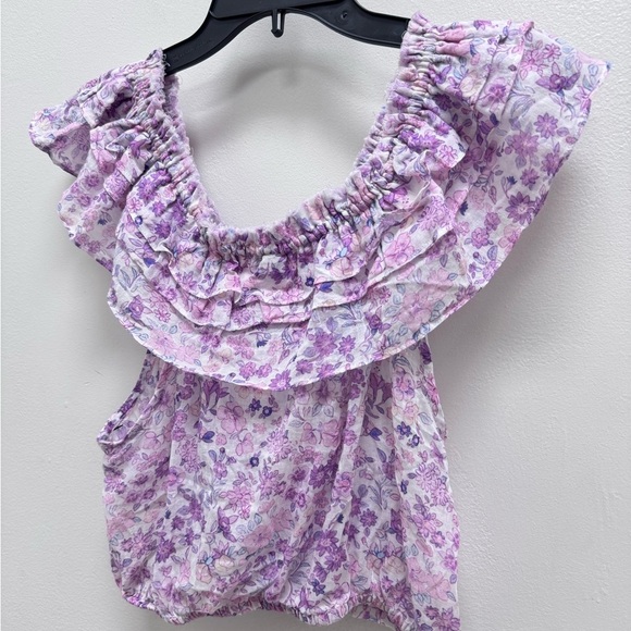 LoveShackFancy Dorin Off-the-Shoulder Crop Top in Purple Iris - Picture 4 of 7